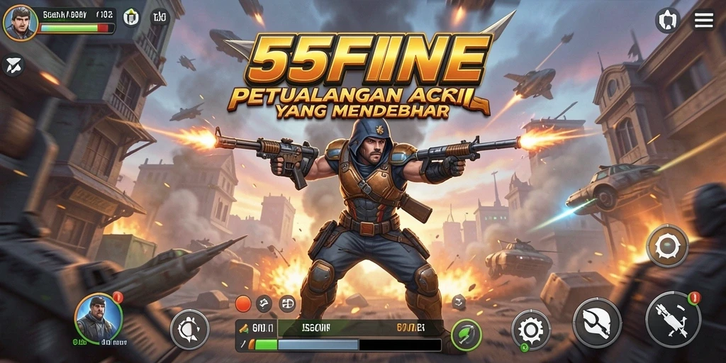 Tampilan gameplay 55FIVE yang penuh aksi seru dan menegangkan.