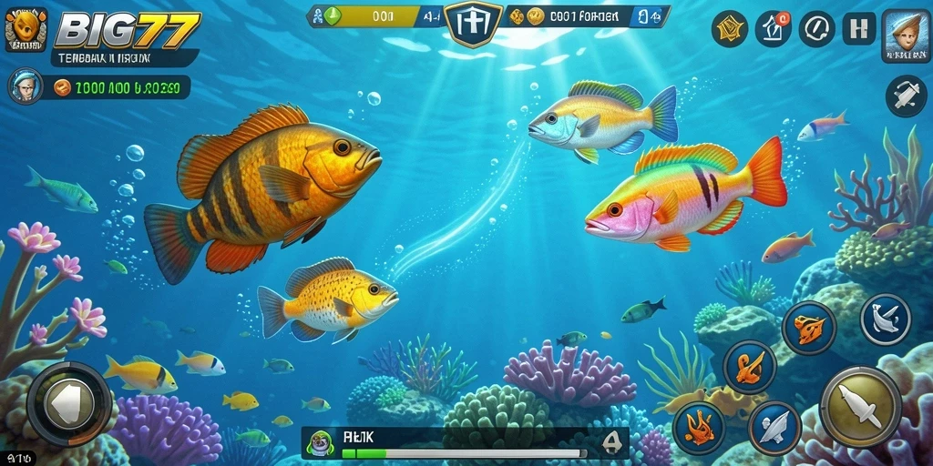 Tampilan gameplay seru saat menembak ikan di BIG77.