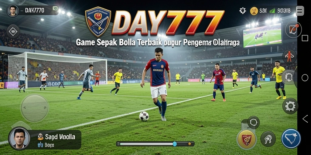 Screenshot utama DAY777 menampilkan aksi dalam pertandingan sepak bola yang seru.