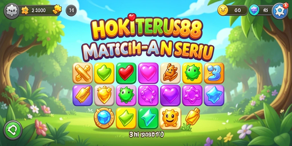 Tampilan gameplay HOKITERUS88 dengan berbagai elemen Match-3 yang menarik.