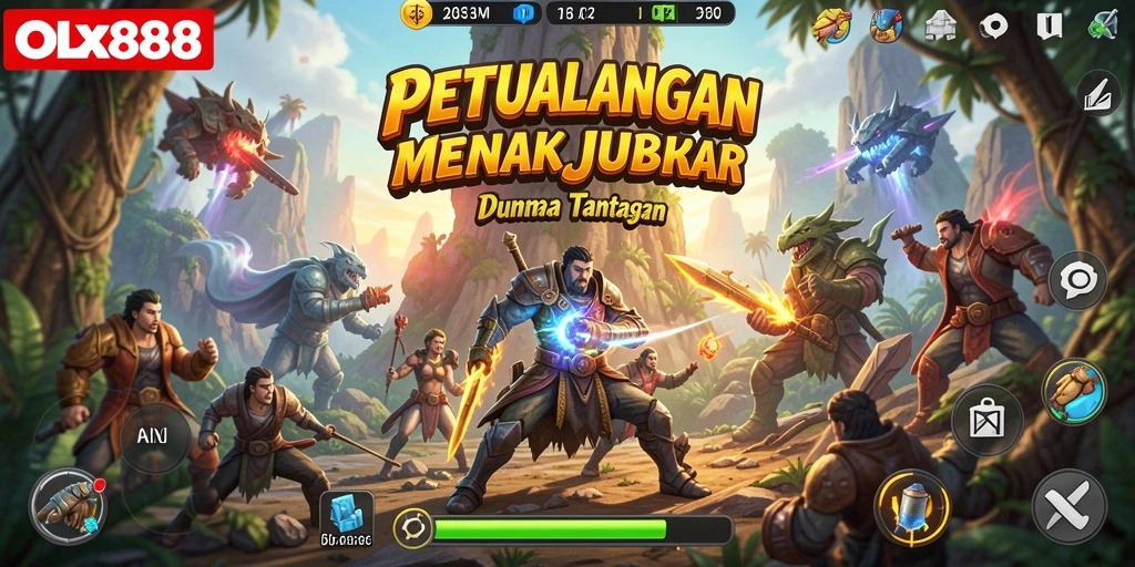 Screenshot gameplay yang mendebarkan dari OLX888, menunjukkan aksi petualangan.