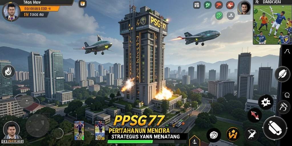 Tampilan gameplay seru dengan berbagai menara dan musuh di PSG77.