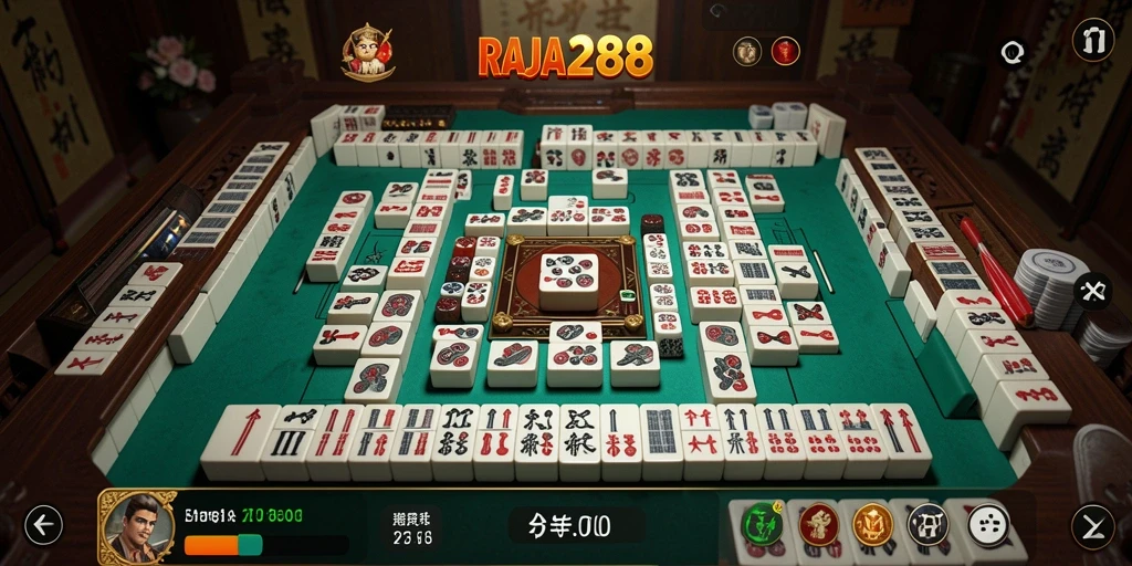 Tampilan gameplay Mahjong yang menarik dan interaktif di RAJA288.