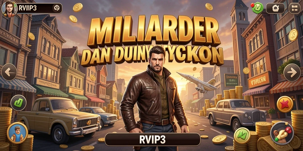 Tampilan gameplay RVIP3 yang menampilkan pembangunan kekayaan yang dinamis.