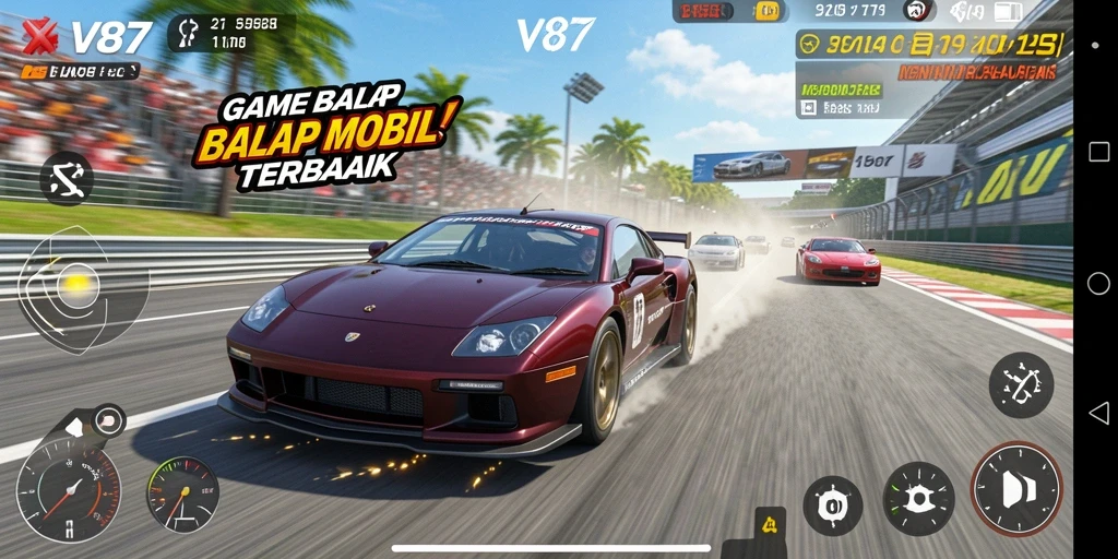 Gameplay mendebarkan balap mobil V87 dengan grafik menawan.